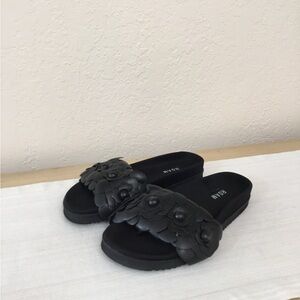 Black Floral Slide Sandals